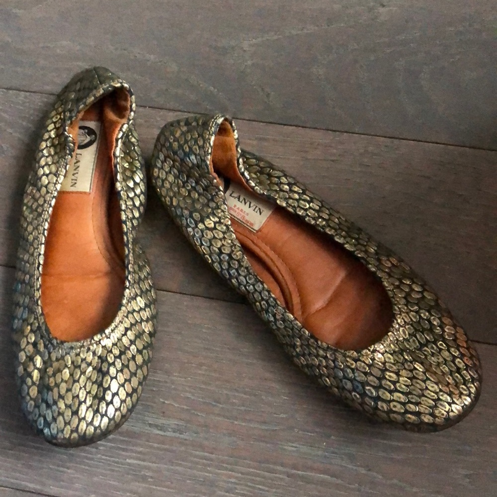Lanvin Gold & Black Ballet Flats Size 8